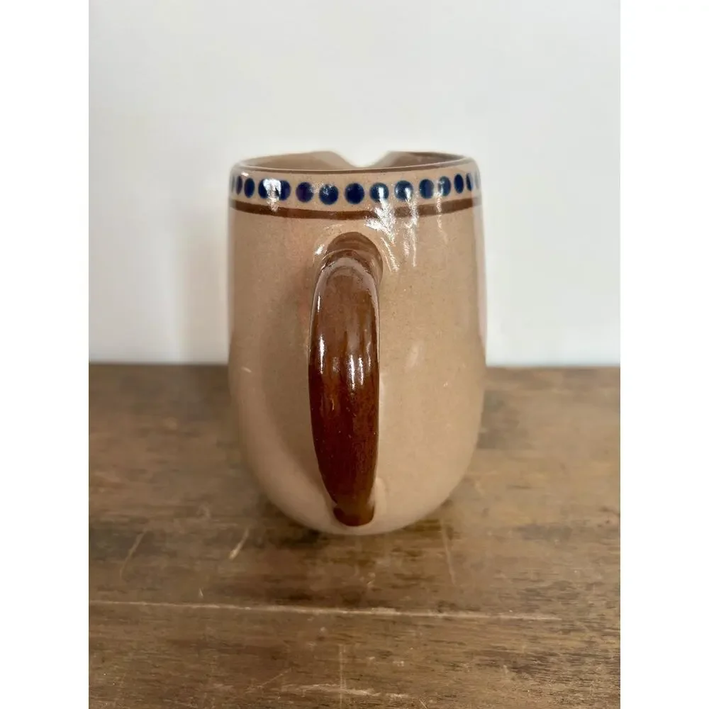 Vintage 1970s Tonala Pottery Pitcher Brown Blue | Mexican Folk Art Jug